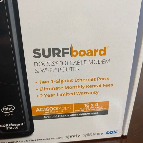 Arris Surfboard SBG10 DOCSIS 3.0 Cable Modem and WiFi Router AC1600Mbps Black - Picture 2 of 5